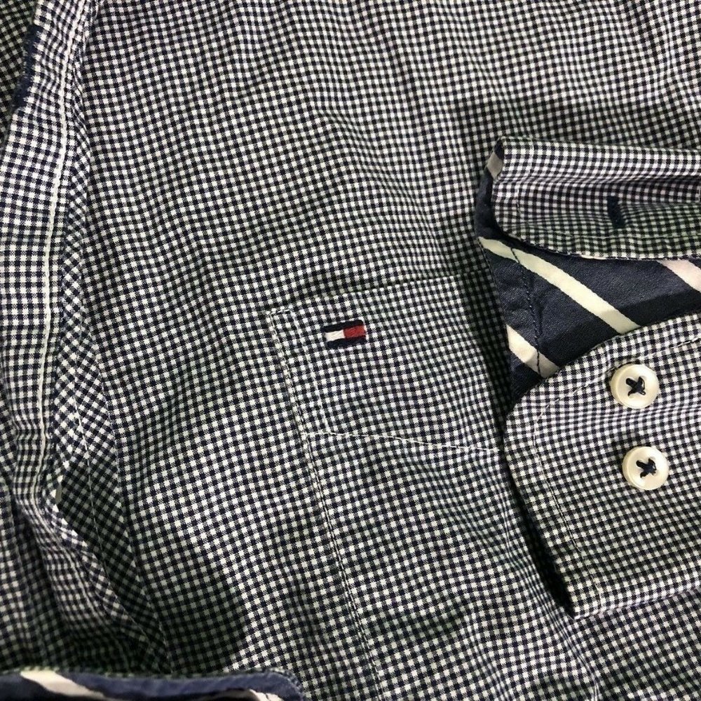 TOMMY HILFIGER CHECKERED BLUE BUTTON DOWN MENS M - Picture 4 of 7